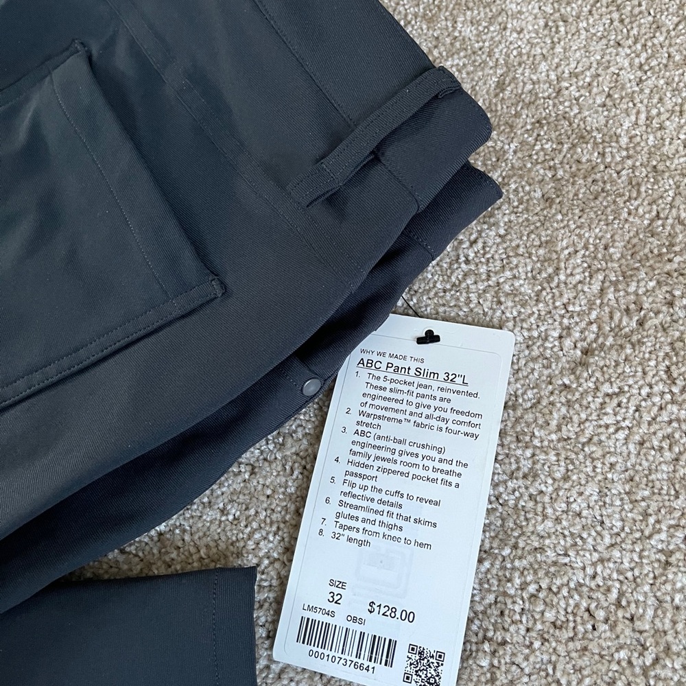 Lululemon Men’s ABC Slim 32/32 NWT - Obsidian